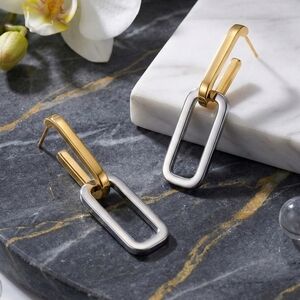 Minimalist Chic Two Tone C Hoop Earrings 18K Gold Plated Stainless Steel